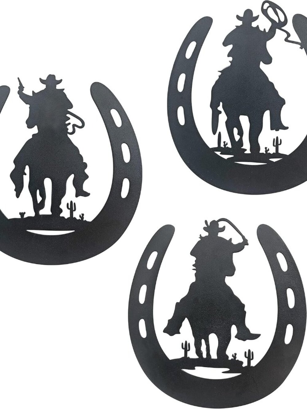 3 Pack Matte Black Cowboy Horseshoe Metal Wall Decor, Western Rustic Country Han